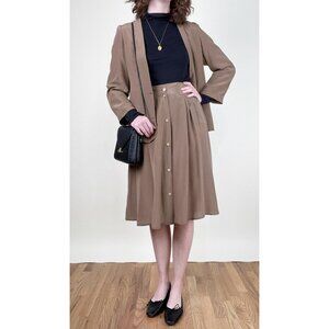 Vintage 100% Silk Midi Skirt Blazer Matching Set Suit Quiet Luxury Old Money 90s
